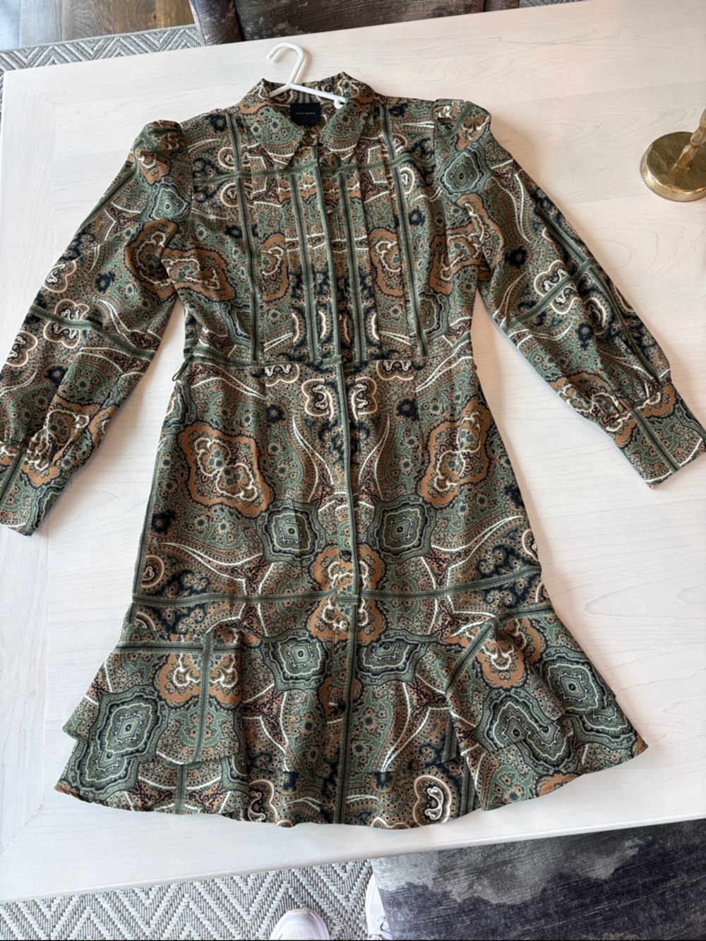 Alex Marie Paisley Button-Front Blouse in Olive & Tan